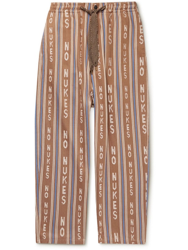 Photo: KAPITAL - Straight-Leg Striped Cotton-Blend Jacquard Drawstring Trousers - Brown