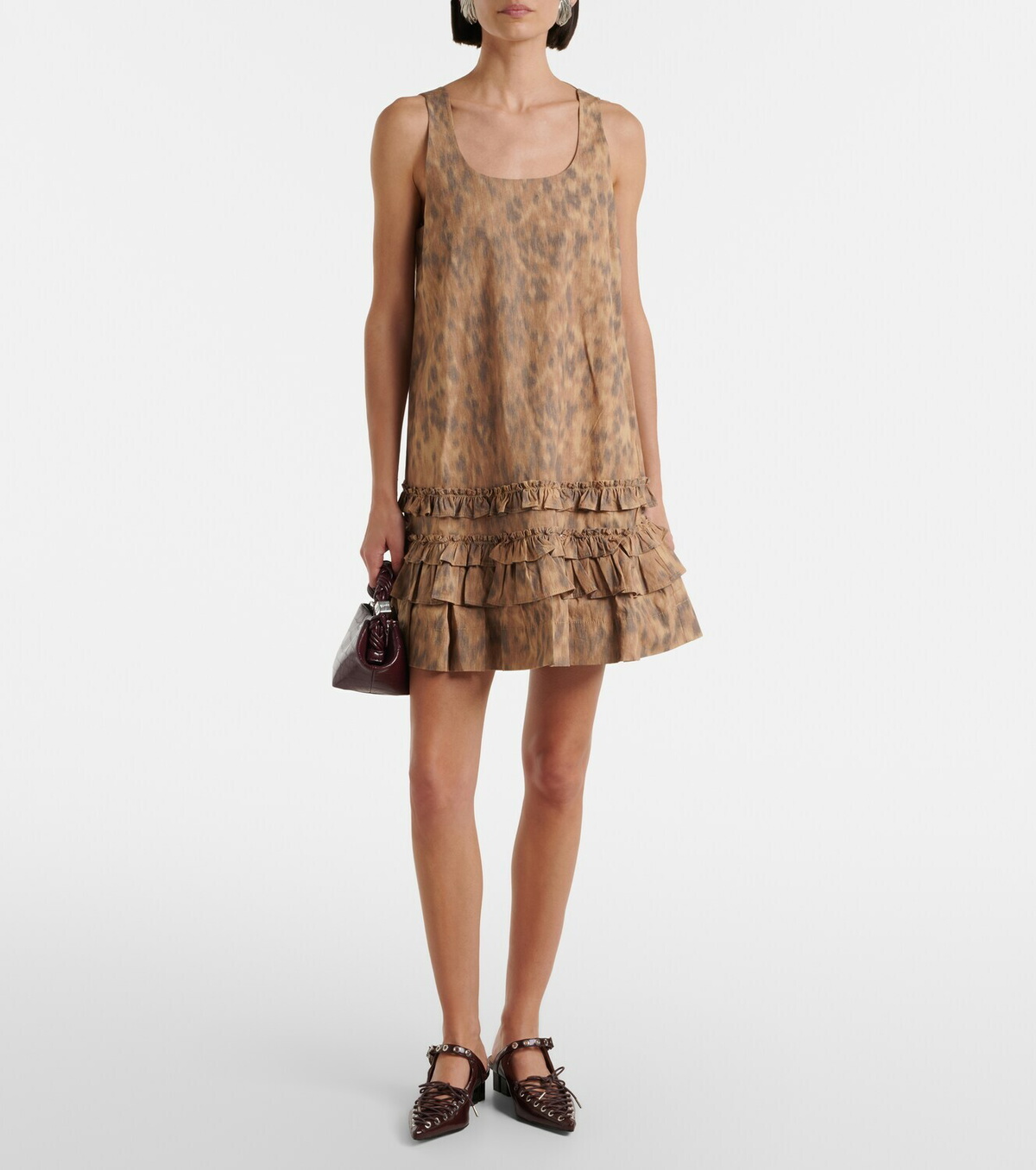 Ganni Ruffled printed cotton minidress