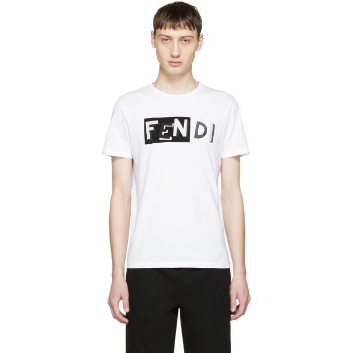 Photo: Fendi White Fendi Vocabulary Logo T-Shirt 