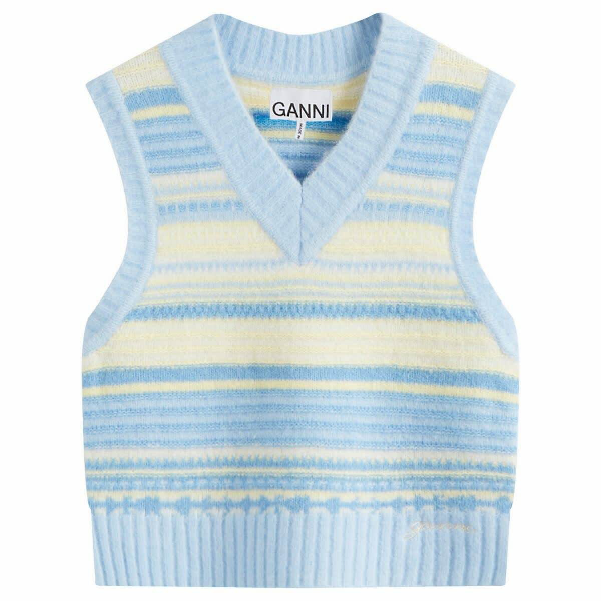 【関税＆送料込み】Ganni 'Blue Striped' Vest Soft Chambray Light Blue Striped Vest | GANNI US