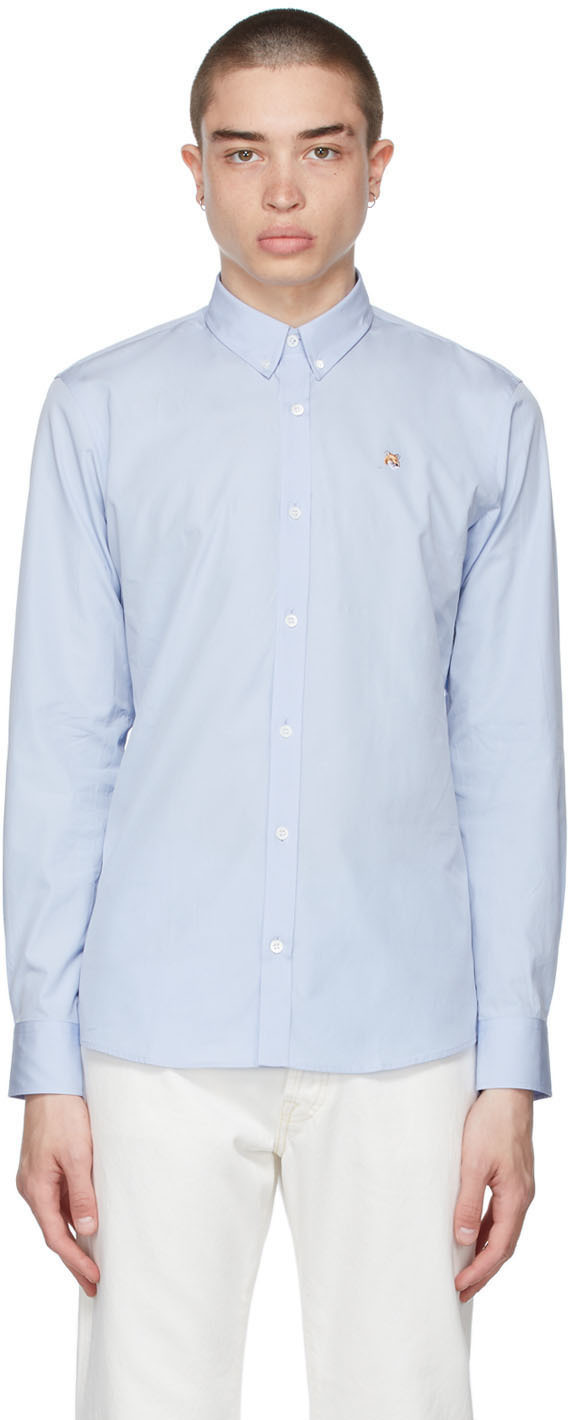 Maison Kitsuné Blue Fox Head Embroidery Classic Shirt Maison Kitsune