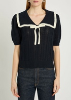 Rixo Pippa Bow-appliquéd Cotton top Navy