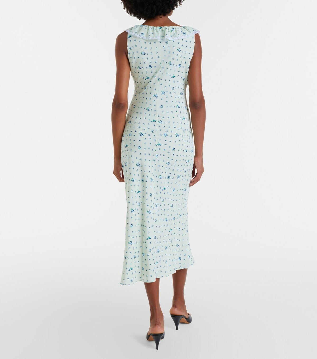Alessandra Rich Lace-trimmed floral silk midi dress