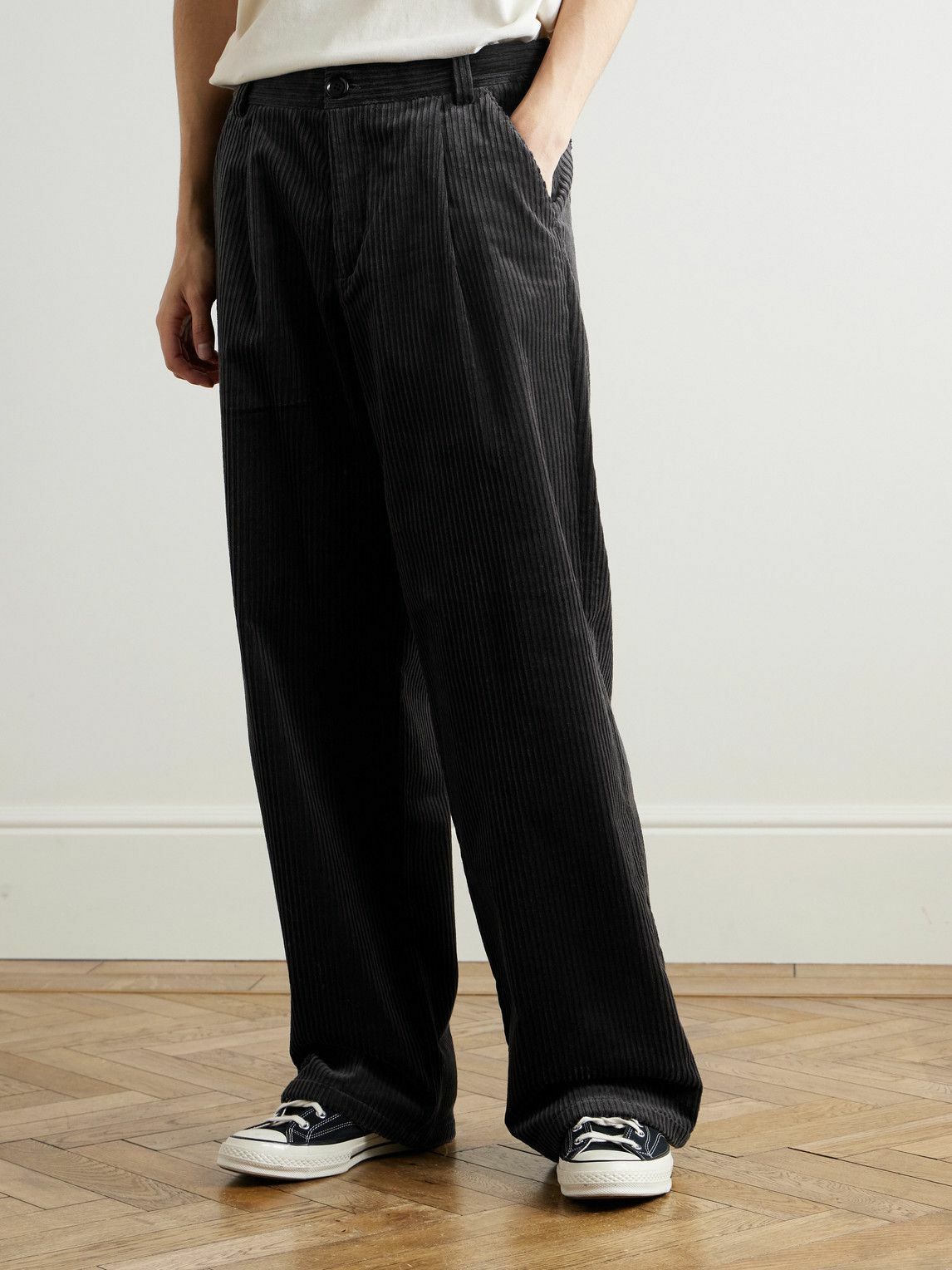 Oliver Spencer - Orsman Wide-Leg Cotton-Blend Corduroy Trousers - Gray