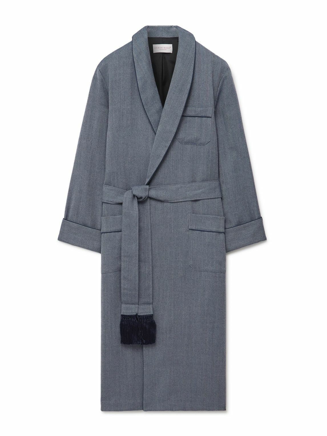 Derek Rose - Lincoln 11 Belted Herringbone Wool Robe - Blue