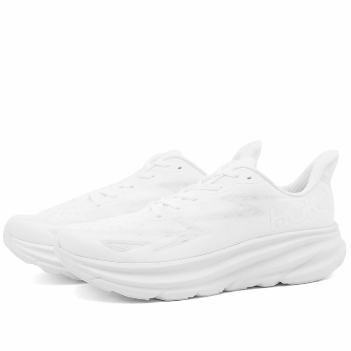 Photo: Hoka One One Men's Clifton 9 Sneakers in White/White