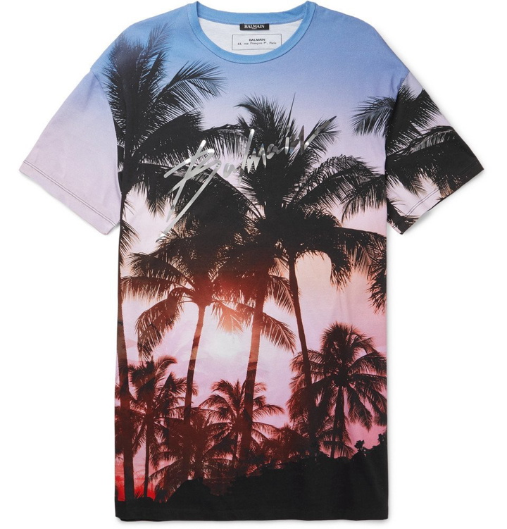 Photo: Balmain - Oversized Printed Cotton-Jersey T-Shirt - Men - Pink