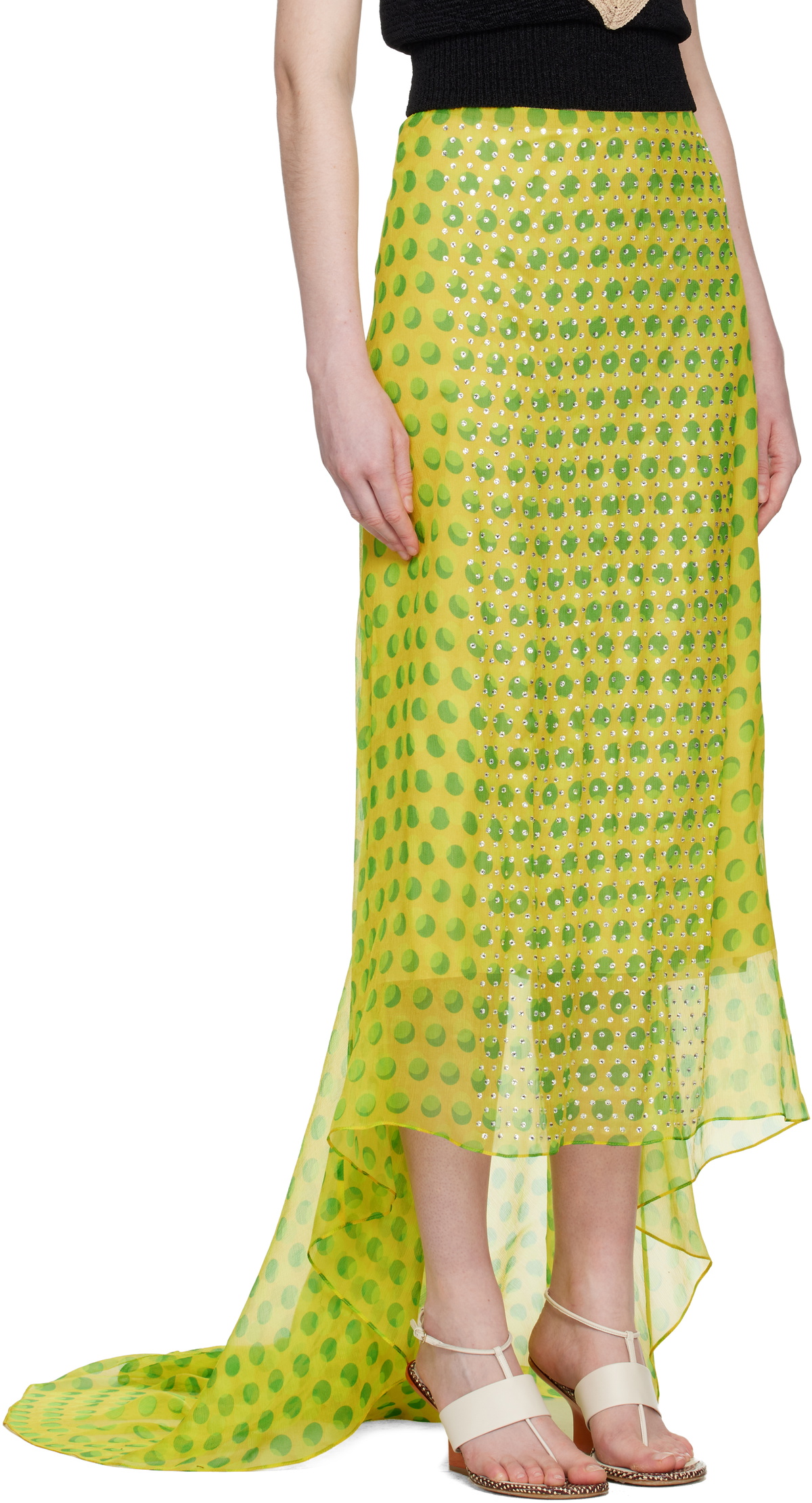 Dries Van Noten Yellow Embellished Silk Maxi Skirt