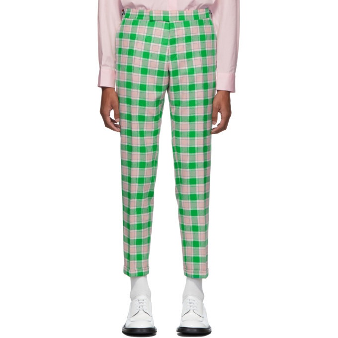 Photo: Thom Browne Green and Pink Flannel Check Trousers