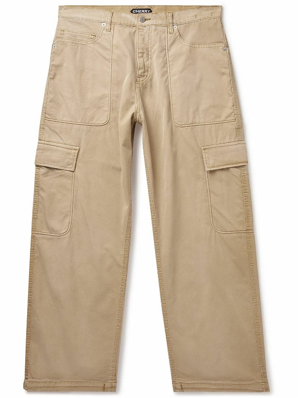 Photo: CHERRY LA - Wide-Leg Cotton-Twill Cargo Trousers - Brown
