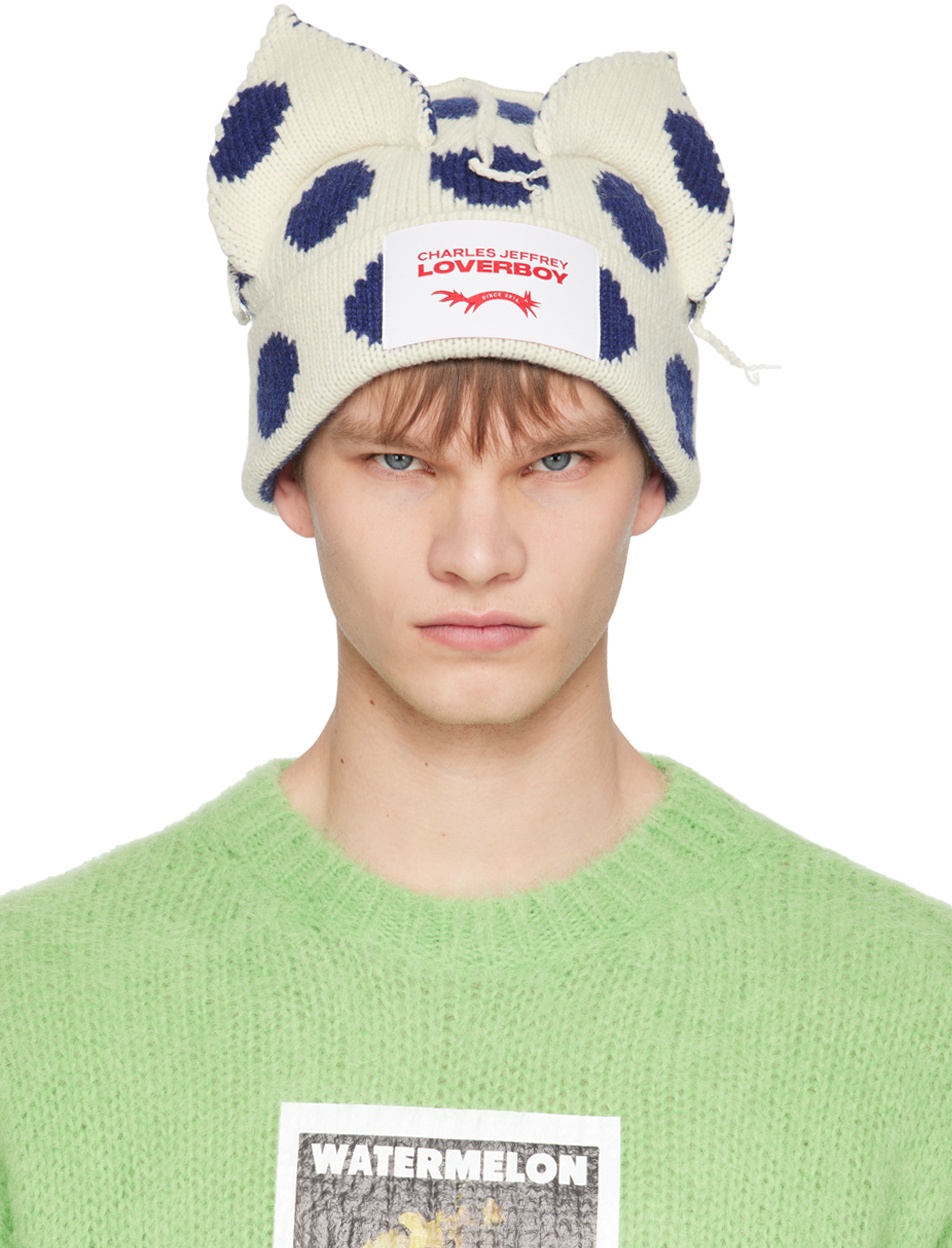 Charles Jeffrey Loverboy Navy & Off-White Chunky Ears Beanie