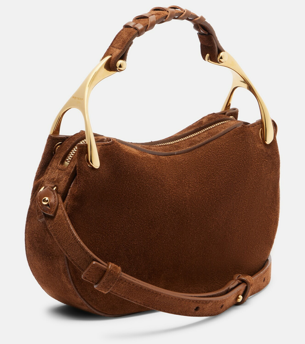 McQueen Wishbone Mini suede top-handle bag