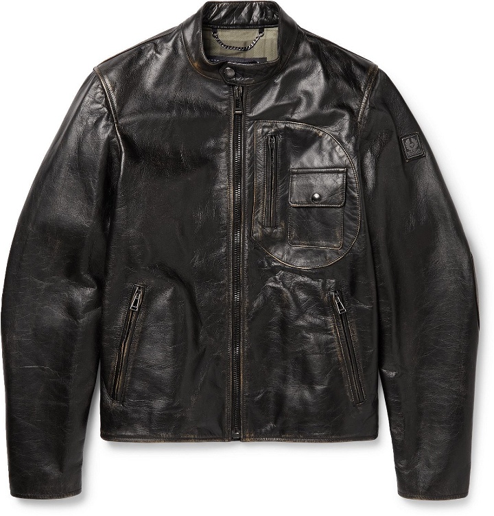 Photo: BELSTAFF - Langley Logo-Appliquéd Distressed Leather Jacket - Black