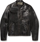 BELSTAFF - Langley Logo-Appliquéd Distressed Leather Jacket - Black
