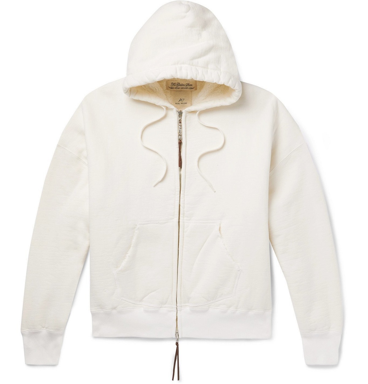 Photo: Remi Relief - Boa Leather-Trimmed Fleece-Back Cotton-Jersey Zip-Up Hoodie - Neutrals