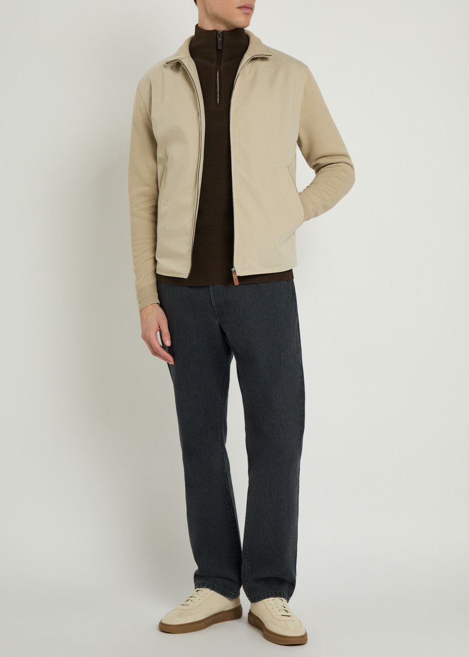 Tods Ribbed-knit and Cotton Jacket Off White