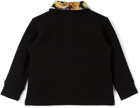 Versace Baby Black Baroccoflage Collar Long Sleeve Polo