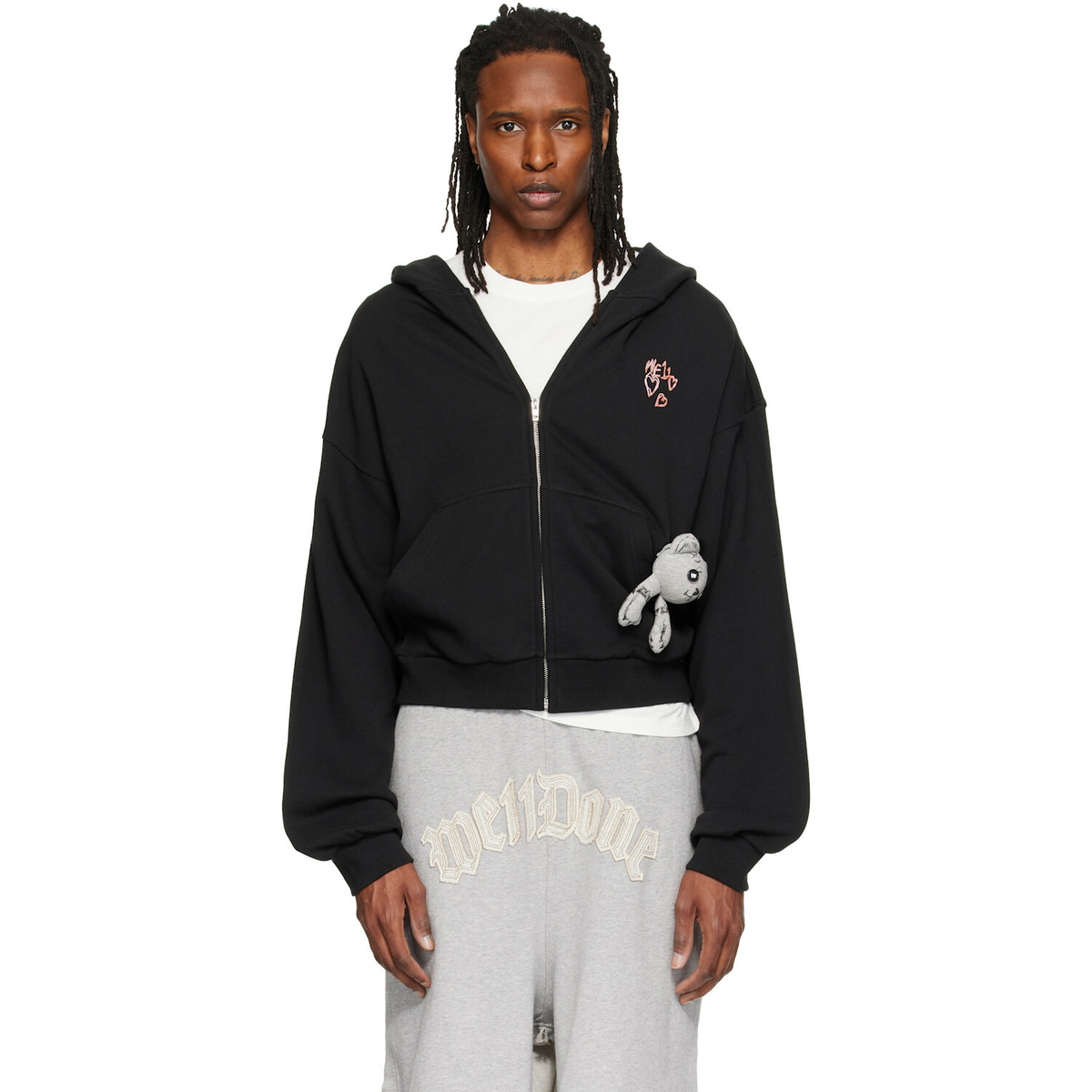 We11done Black Doodle Teddy Zip-Up Hoodie