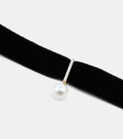Mateo 14kt gold and velvet choker with pearl and diamonds