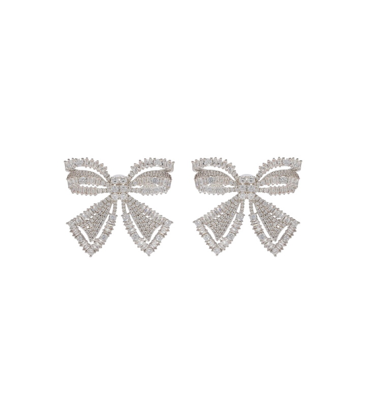 Photo: Self-Portrait Bow crystal-embellished earrings