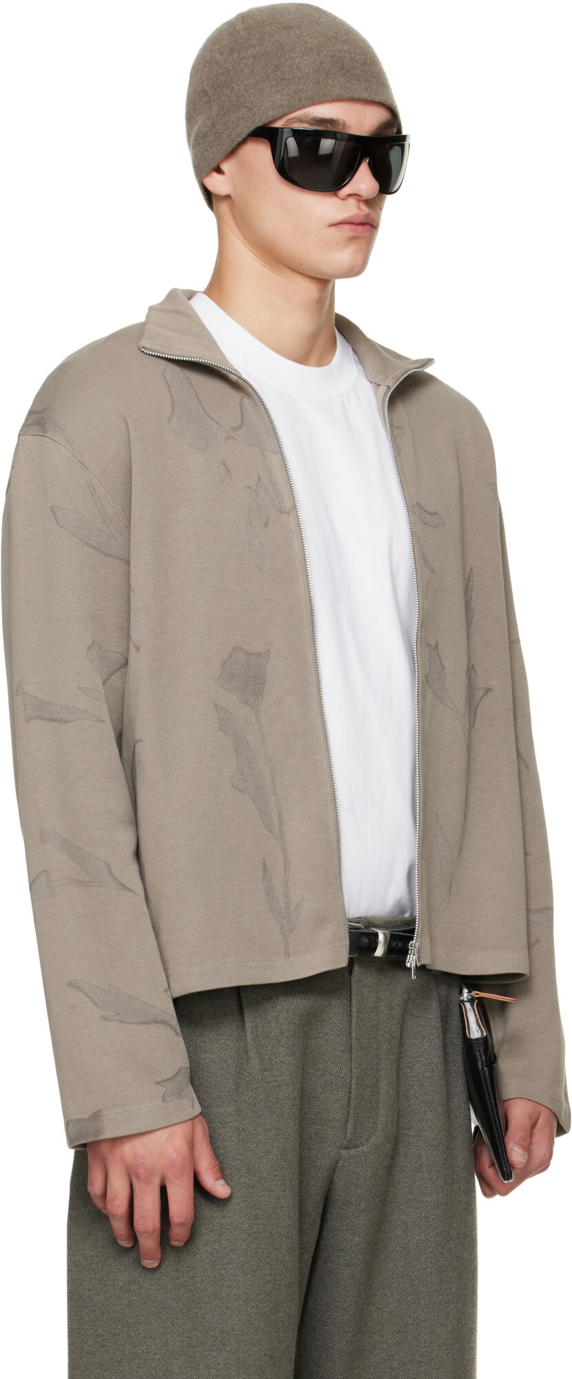 OUR LEGACY Taupe Shrunken Full Zip Sweater