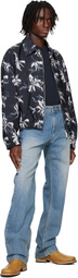 System Navy Flower Printed Bomber Jacket