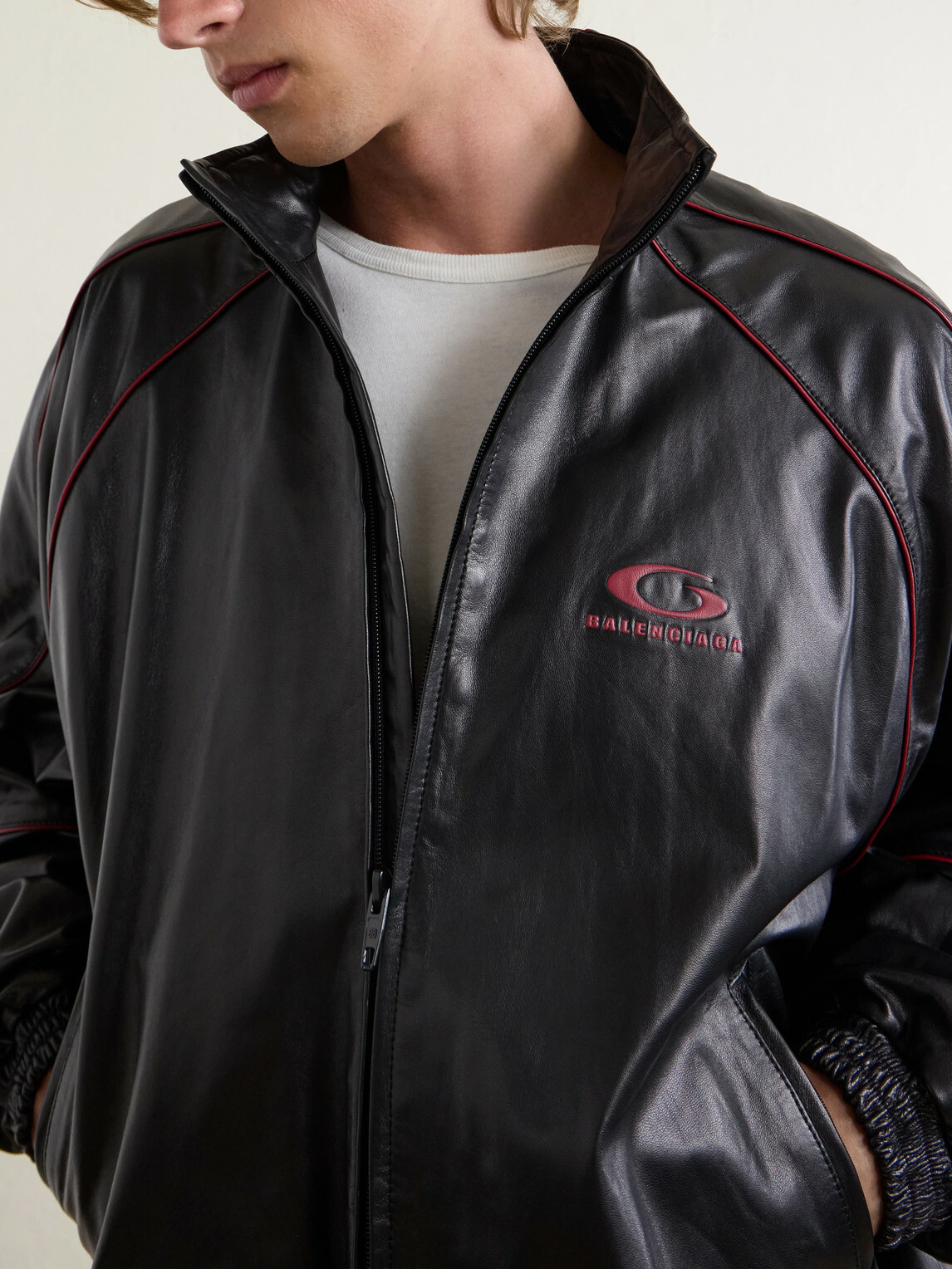 Balenciaga - Logo-Embossed Leather Jacket - Black