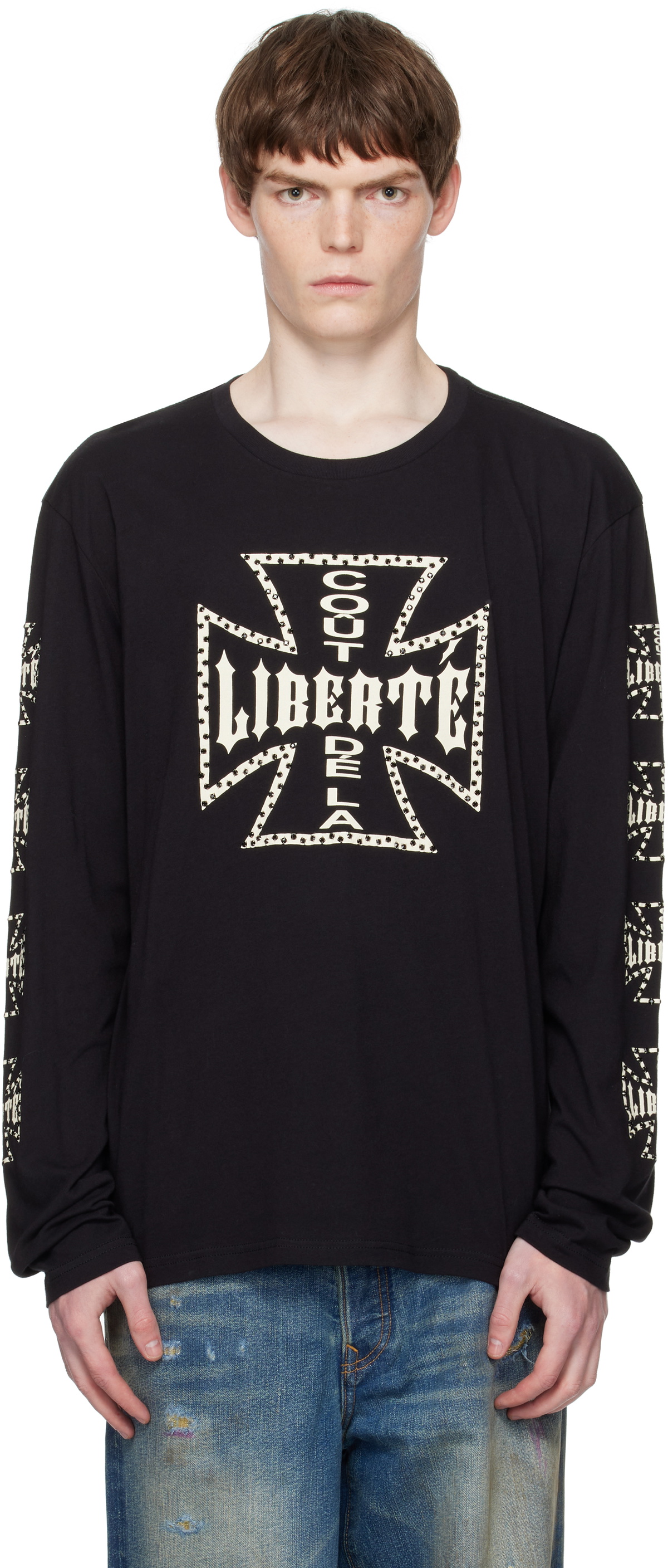 COÛT DE LA LIBERTÉ Black Acadian Printed Logo Crystal T-shirt