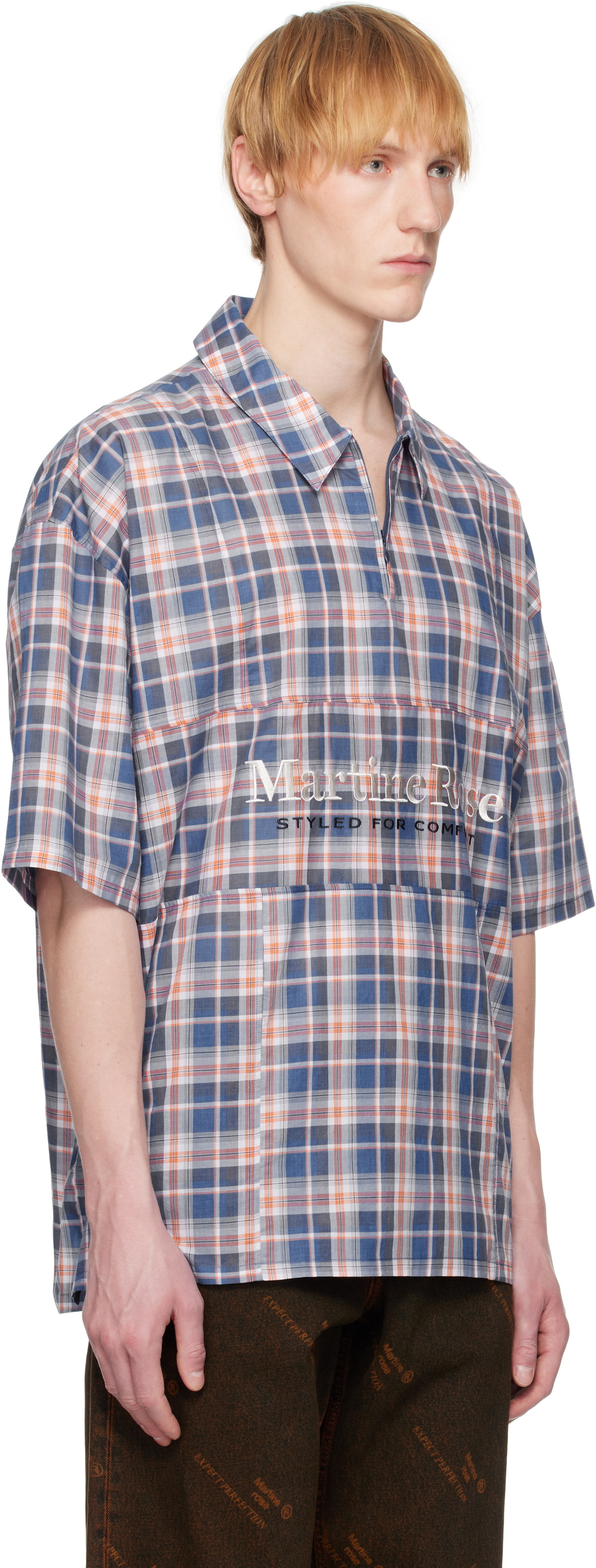 Martine Rose Blue & Red Zip Polo