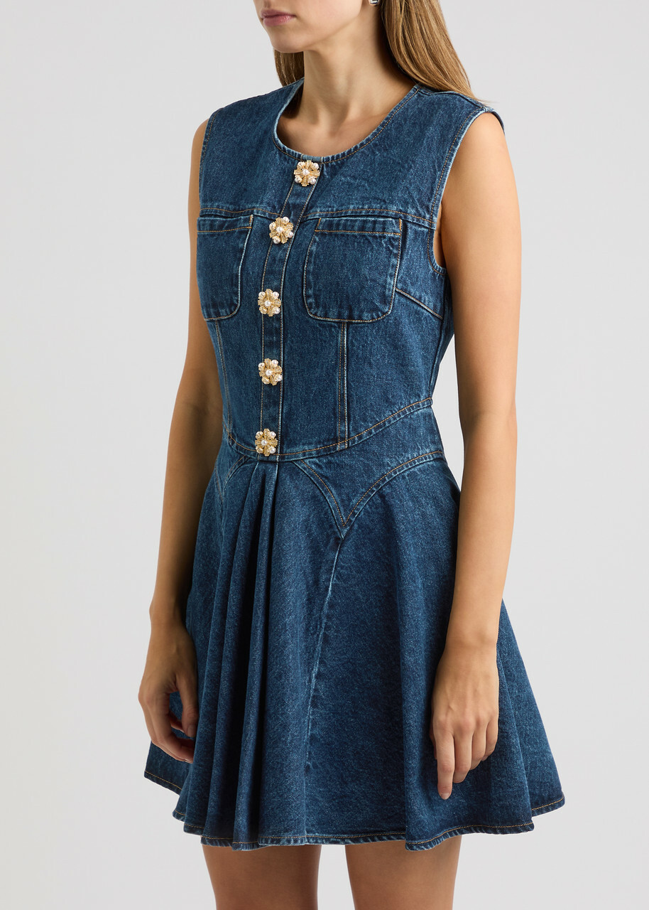 Self-portrait Embellished Denim Mini Dress Self-Portrait