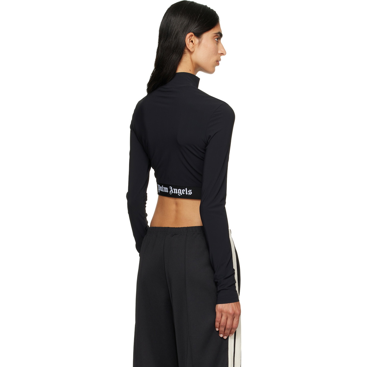 Palm Angels Black Classic Logo Long-Sleeved Mockneck T-shirt