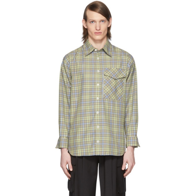 Photo: Tibi SSENSE Exclusive Green and Beige Check Recycled Utility Shirt