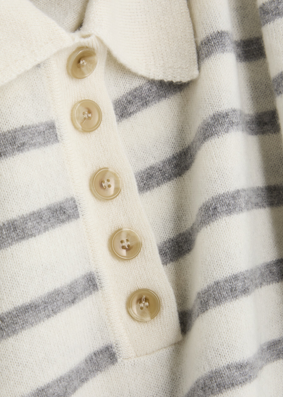 Veronica Beard Brandt Striped-intarsia Cashmere Polo Jumper Cream