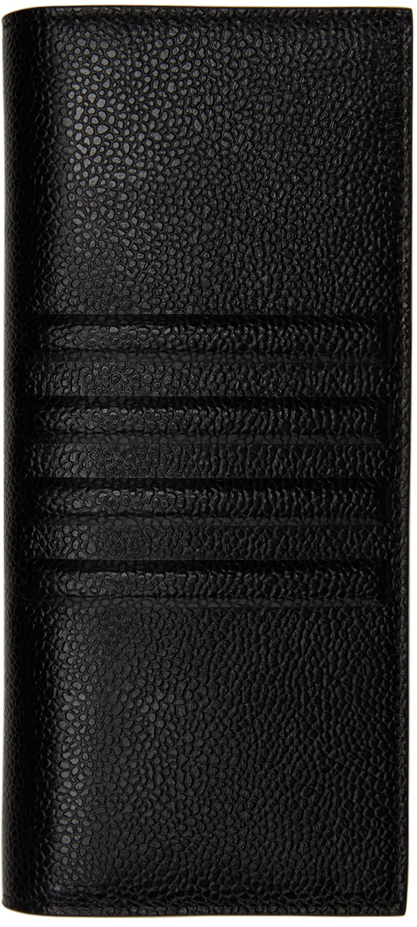 Black Pebble Grain Leather Debossed 4-Bar Long Jacket Wallet