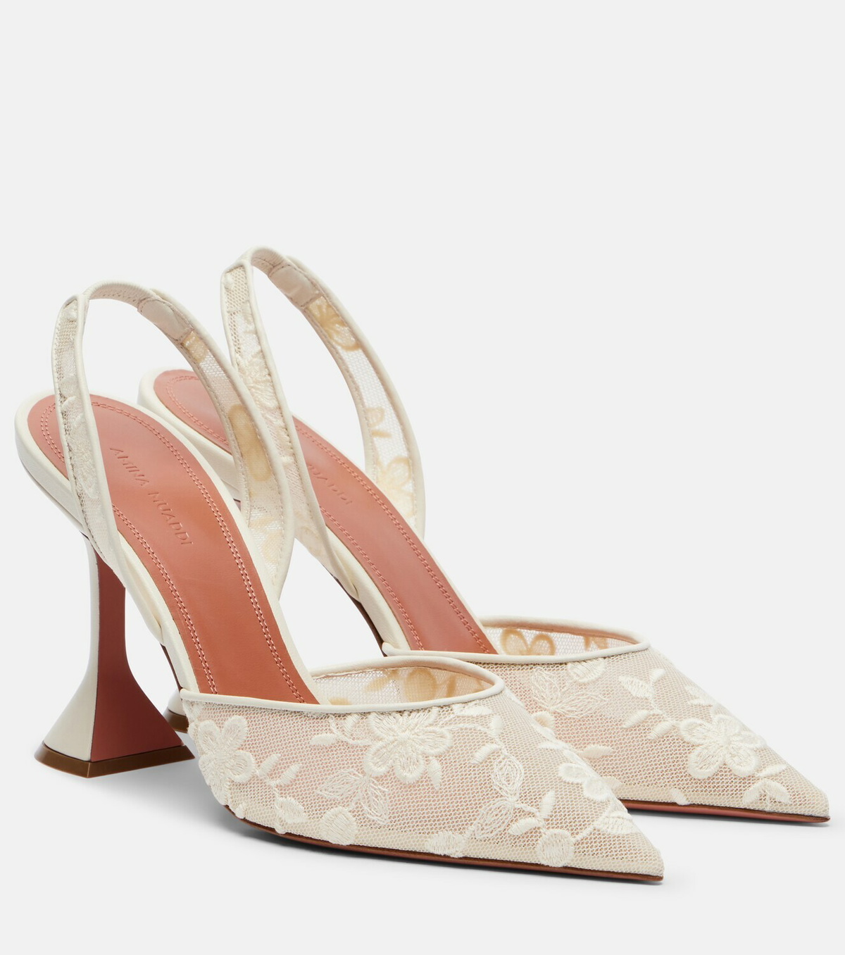 Amina Muaddi Holli leather-trimmed lace slingback pumps