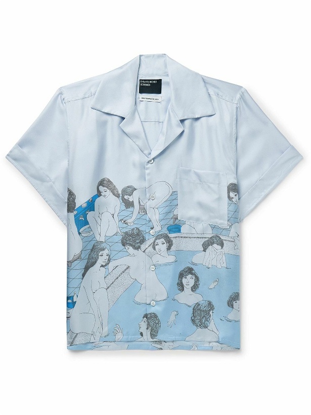 Photo: Enfants Riches Déprimés - Bath House Camp-Collar Printed Silk-Twill Shirt - Blue