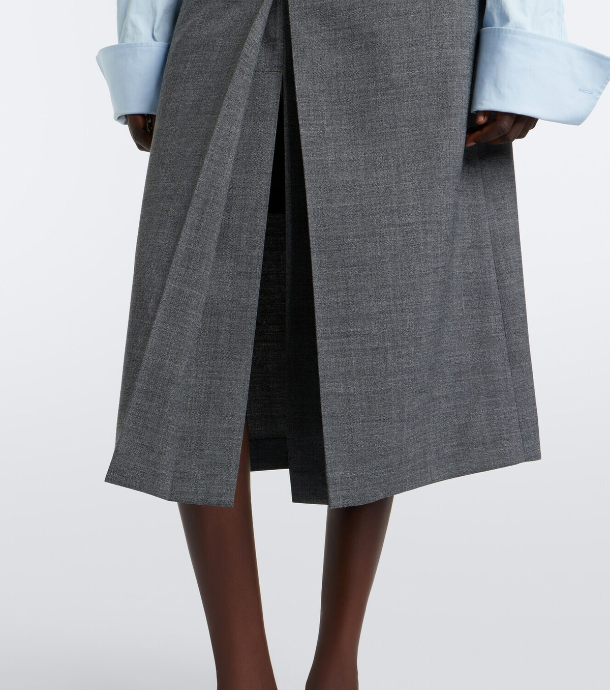 Prada Layered pleated wool midi skirt