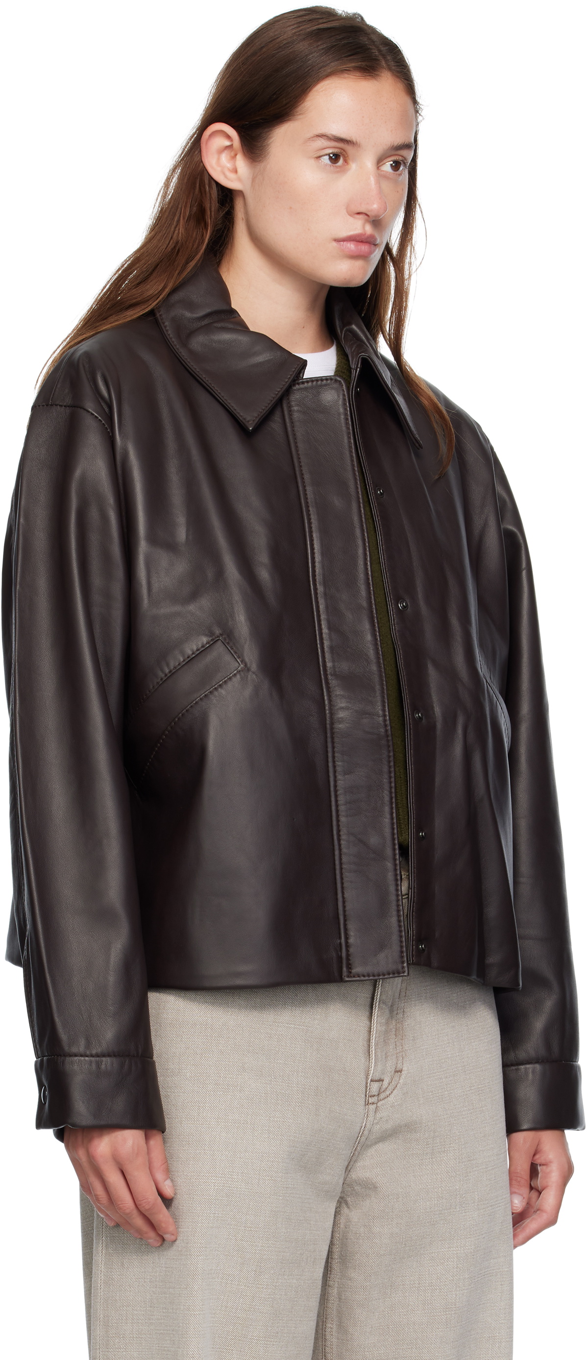 KASSL Editions Brown Short Lamb Leather Jacket
