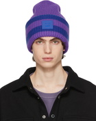 Acne Studios Blue & Purple Striped Logo Beanie