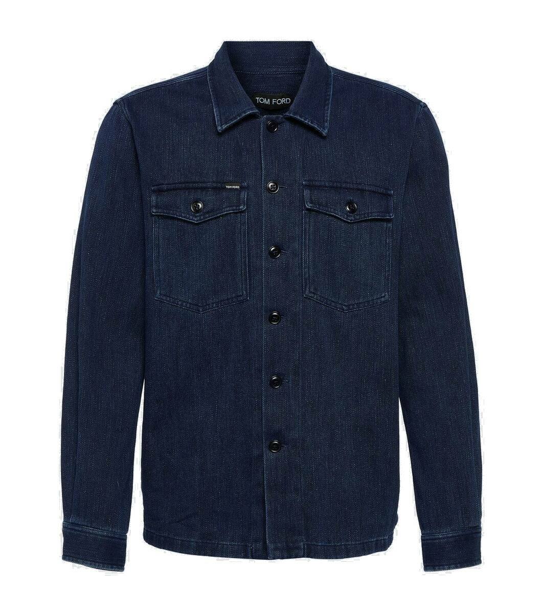 Tシャツ・カットソー TOM FORD 'Double Splittable Light Wool' overshirt Tom Ford Double Splittable Light Wool Shirt And Blouse Blue