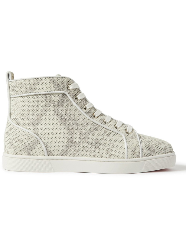 Photo: CHRISTIAN LOUBOUTIN - Louis Perforated Snake-Effect Leather High-Top Sneakers - White