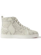 CHRISTIAN LOUBOUTIN - Louis Perforated Snake-Effect Leather High-Top Sneakers - White