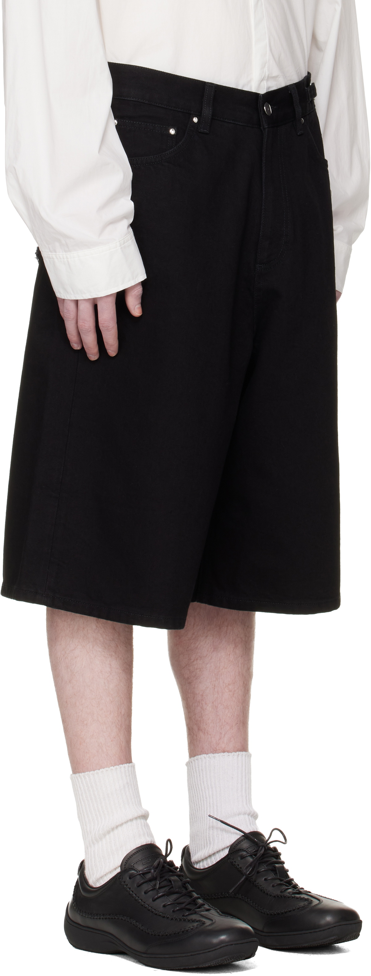 HELIOT EMIL Black Fence Denim Shorts