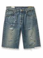 Rhude - Straight-Leg Paint-Splattered Distressed Denim Shorts - Blue