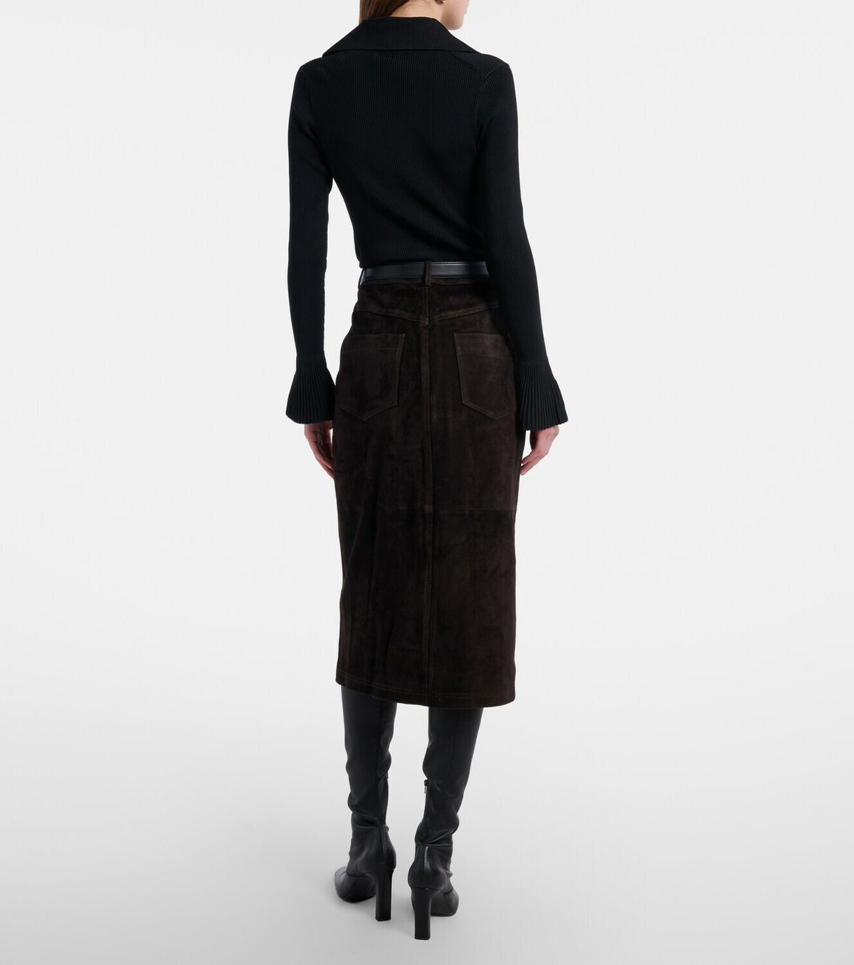 Self-Portrait Suede midi skirt