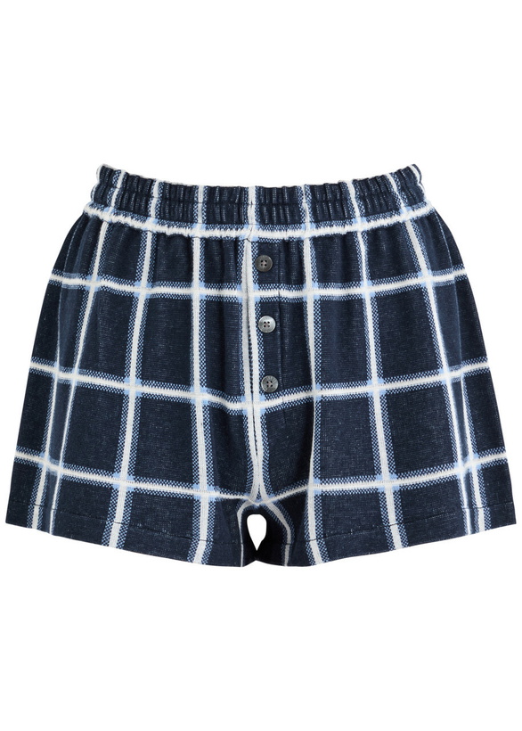 Photo: Guest In Residence Picnic Plaid Intarsia Silk-blend Shorts Navy