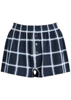 Guest In Residence Picnic Plaid Intarsia Silk-blend Shorts Navy