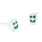 Maple Men's Smiley Earrings in Silver/Green
