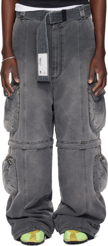 Photo: LU'U DAN Gray Wadded Denim Cargo Pants