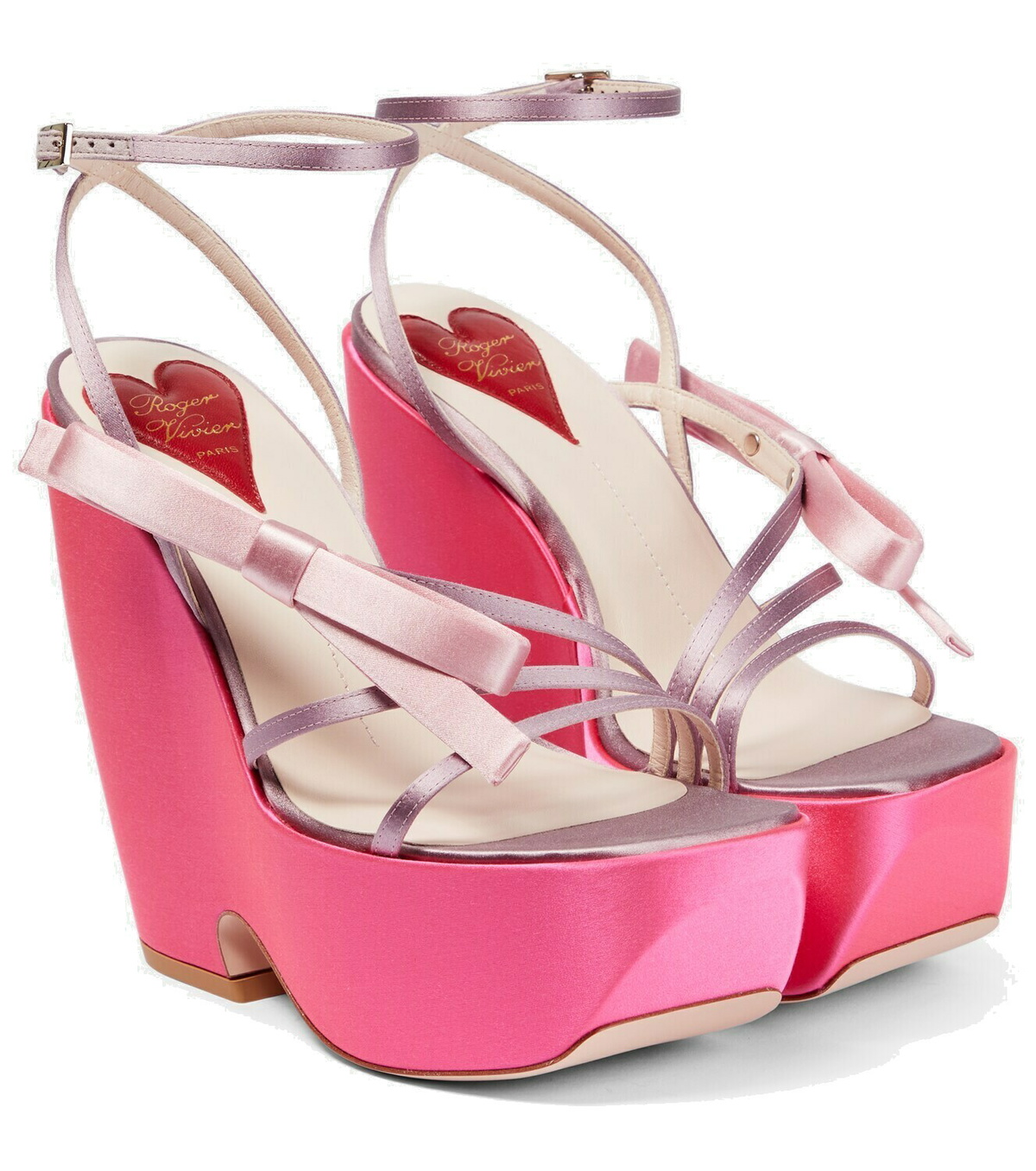 Roger Vivier Choc Bow satin wedge sandals Roger Vivier